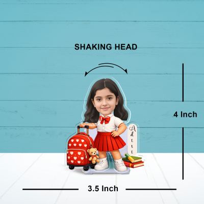 Personalized School Girl Bobblehead Caricature with Battery Powered Shaking Head   Fun Study Table & Bedroom Decor  Gift for Little Learners, Girls, Daughters & Sisters